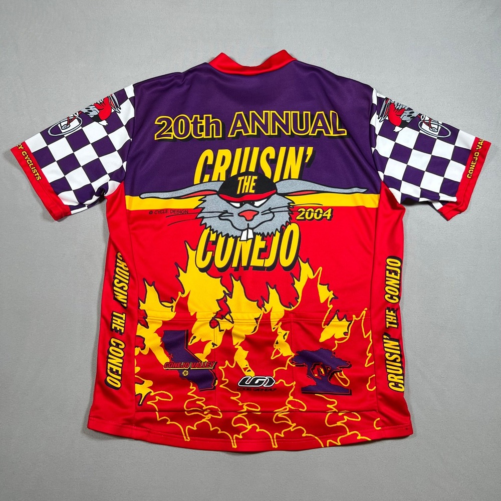 Louis Garneau Mens XL Cruisin The Conejo Valley 2004 Cycling Jersey Red Purple